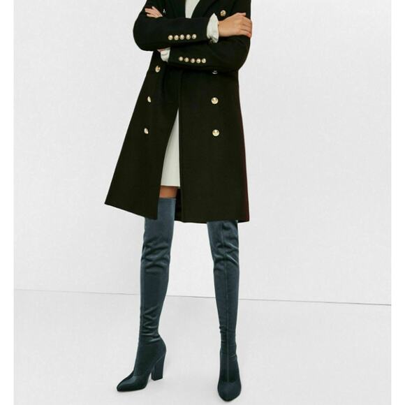 ZARA Over the Knee Boots Stretch Velvet Pointed Toe Block High Heel Blue/ Gray - Picture 13 of 15